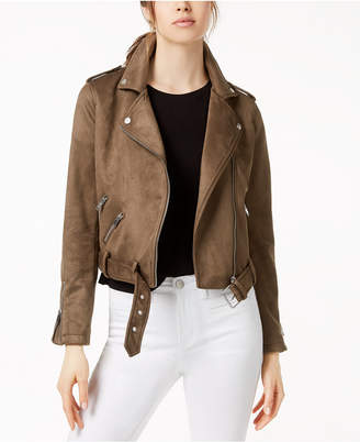 Bar III Faux Suede Belted Moto Jacket, Created for Macy's