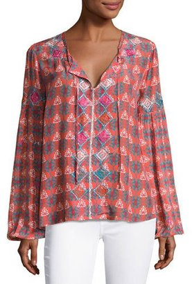 Tolani Alexa Long-Sleeve Printed Tunic w/ Embroidery