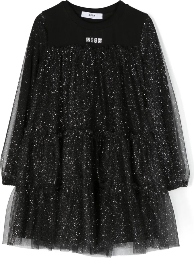 Glitter-Embellished Flared Dress