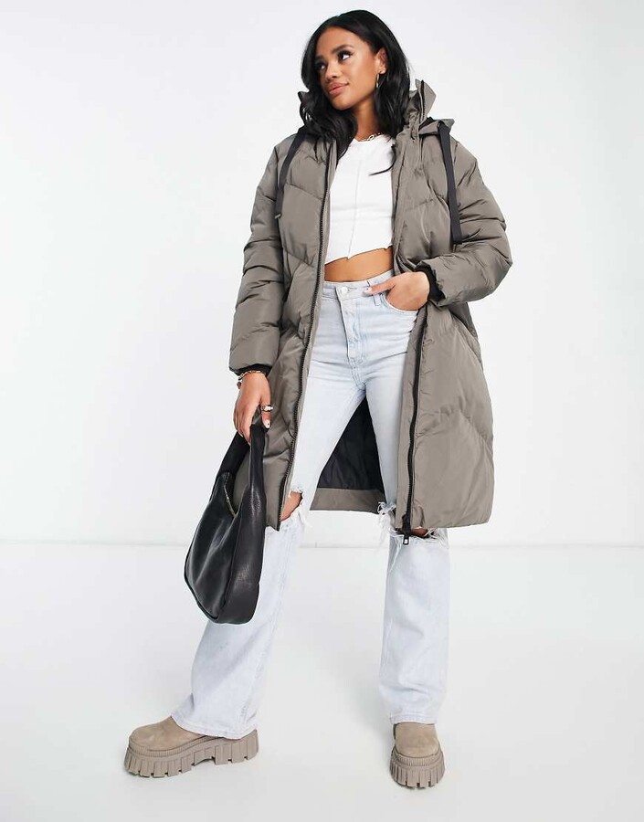 grey long puffa coat