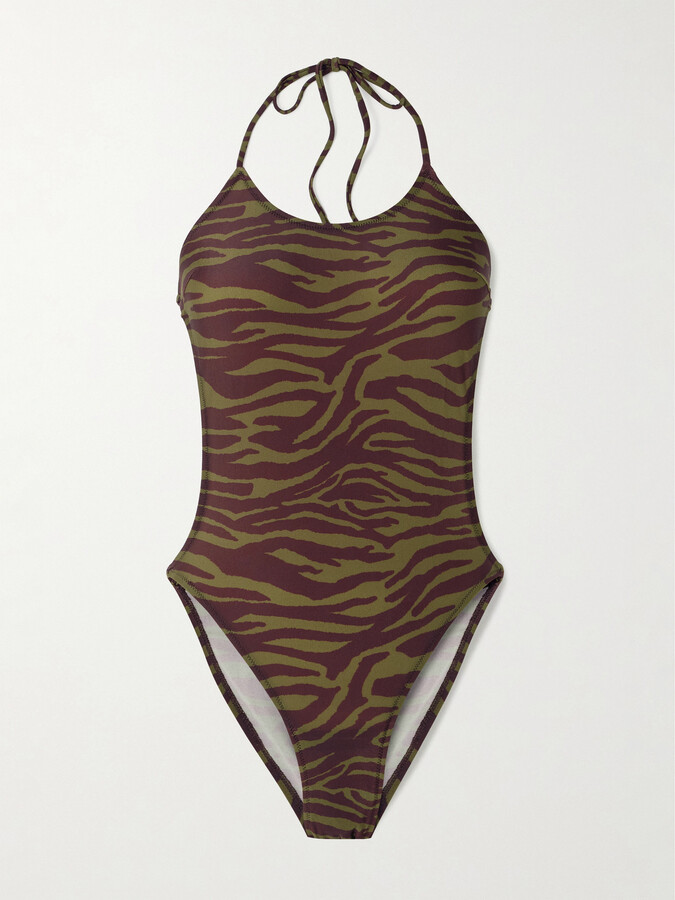 ATTICO Zebra-print Halterneck Swimsuit - Green