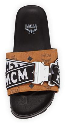 MCM Men's Weaving Buckle-Detail Slide Sandal