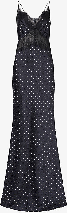 Self-Portrait Womens Black and White Polka Dot Satin Maxi Dress 14