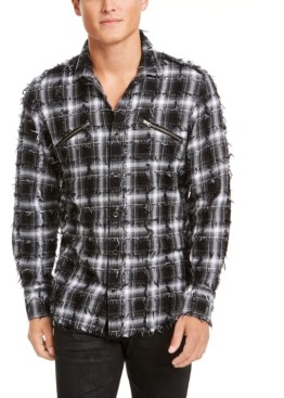 INC International Concepts Men's Frayed Plaid Shirt, Created for Macy's