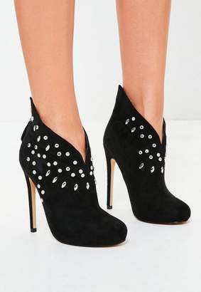 Missguided Black Faux Suede Studded Wing Back Ankle Boots