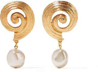 Oscar de la Renta Gold-plated Faux Pearl Clip Earrings