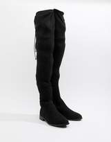 Thumbnail for your product : ASOS DESIGN Wide Leg Kaska flat studded thigh high boots