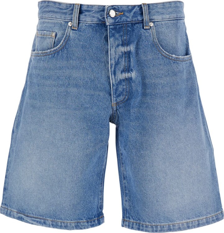 Icon Denim Light Blue Bermuda Pants With Wide Leg And Logo Patch On The Rear In Denim Man