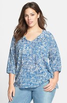 Thumbnail for your product : Lucky Brand Print Cotton Peasant Top (Plus Size)