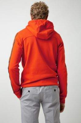 HUGO Hooded sweatshirt in interlock cotton with logo-tape sleeves
