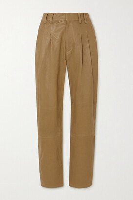 Sprwmn Pleated Leather Tapered Pants - Neutrals