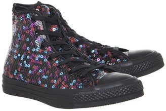 Converse All Star Hi Trainers Black Blue Cherry Red Sequin
