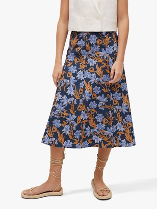 MANGO Cris Floral Midi Skirt, Navy/Multi