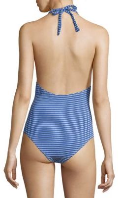 Shoshanna Marine Eyelet Striped Halter One-Piece Swimsuit