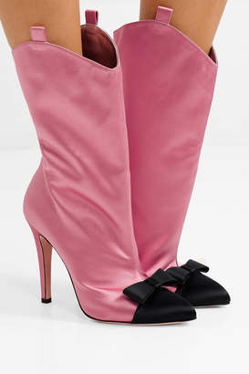 Alessandra Rich Bow-embellished Two-tone Satin Ankle Boots