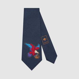Gucci Eagle embroidered silk tie