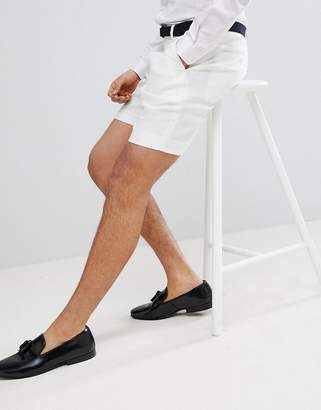 ASOS Design Slim Mid Length Smart Shorts In White Linen