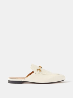 Gucci Princetown Leather Backless Loafers - Womens - White