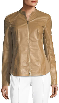 Lafayette 148 New York Embla Lambskin Leather Jacket w/ Ponte Combo