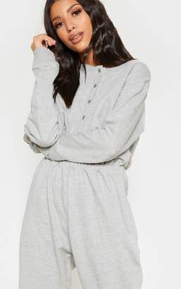 PrettyLittleThing Grey Button Up Loop Back Jumpsuit