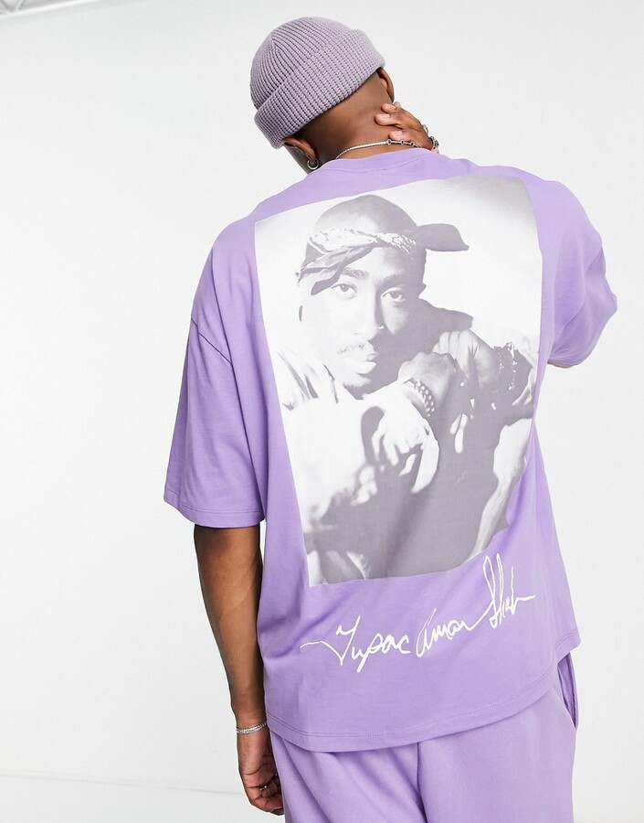ASOS DESIGN oversized t-shirt with Tupac print in purple - part of a set -  ShopStyle