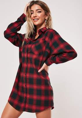 Missguided Red Oversized Check Shirt Dress