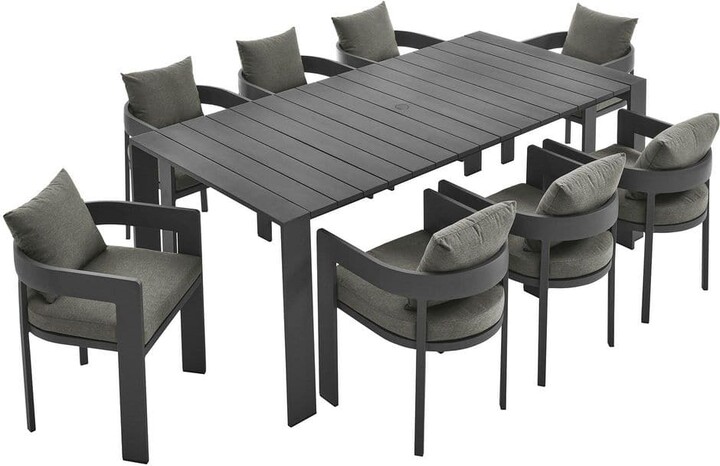 Modway Tahoe Gray 9-Piece Powder-Coated Aluminum Outdoor Dining Set with Charcoal Cushions