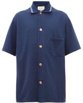 Thumbnail for your product : Gucci Logo-engraved Button-down Cotton Polo Shirt - Blue