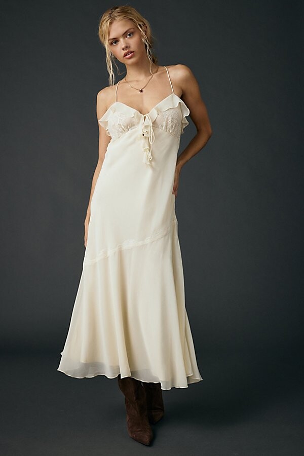 Kimchi & Blue Kimchi Blue Lost In Time Asymmetric Ruffle Slip Midi Dress in Ivory