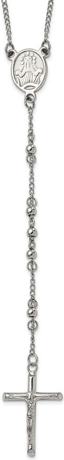 Diamond2Deal Stainless Steel Polished 4mm Beaded Rosary Cross Necklace 25\