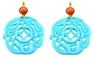 Kenneth Jay Lane Turquoise Carved Deco Filigree Earrings