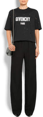 Givenchy Satin-trimmed Grain De Poudre Wool Wide-leg Pants - Black