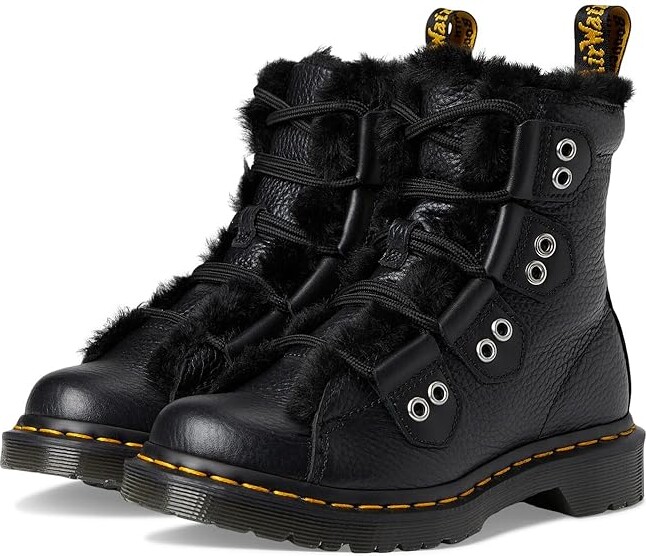 Dr. Martens 1460 Lace To Toe Fur Lined Boots Women's Boots Black : UK 4 (US Women's 6) M, Faux Fur