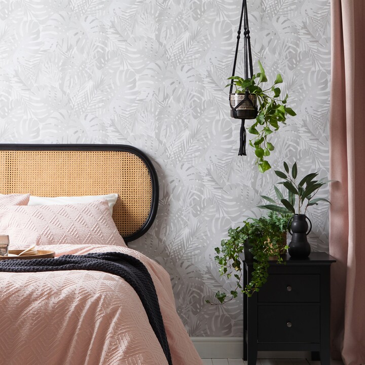 Dunelm 3D Tropical Leaves Grey Wallpaper Grey ShopStyle