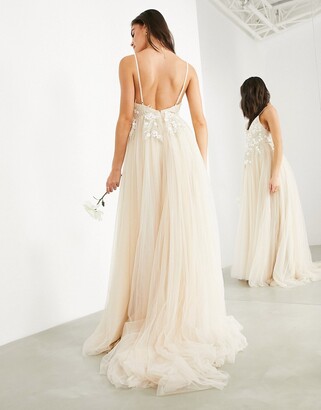 ASOS EDITION Francesca plunge wedding dress with tonal embroidery