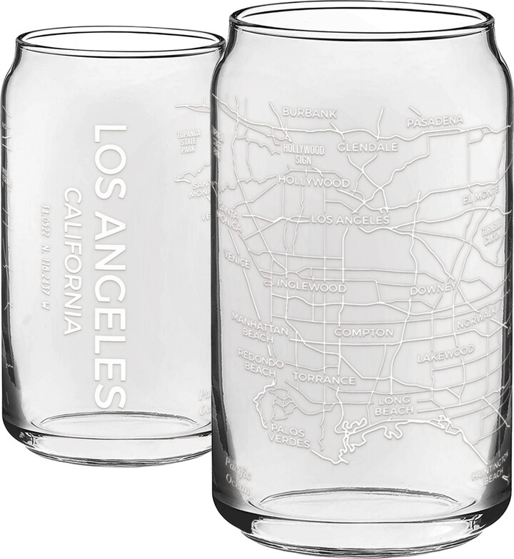 Narbo The Can Los Angeles Map 16 oz Everyday Glassware, Set of 2