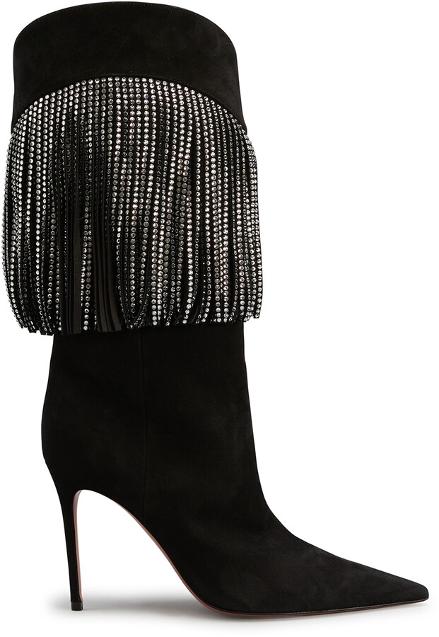 AdeeSu Womens Dress Spikes Stilettos Fringed Leather Boots SXE04943