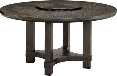 Red Barrel Studio Transitional Round Table with Lazy Susan Dark Brown Finish Single Pedestal Wooden Dining Room Furniture