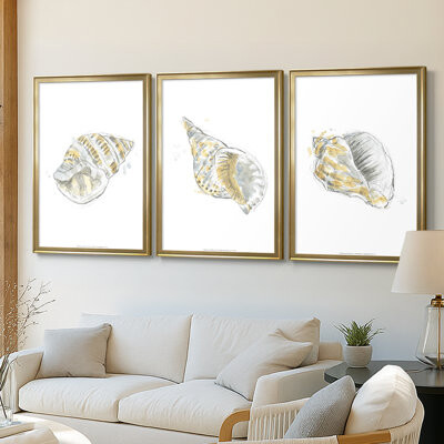 Orren Ellis Citron Shell Sketch I -Custom Framed Wrapped Gallery Canvas - 3 Pieces