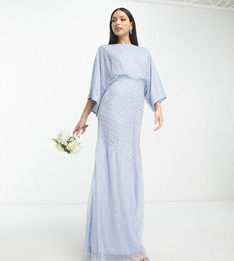 Frock and Frill Tall Bridesmaid maxi dress with exaggerated sleeves in blue