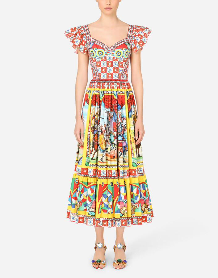 Dolce & Gabbana Carretto-print poplin bustier dress - ShopStyle