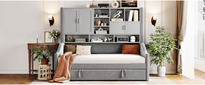 24LOUISESTREET Versatile Velvet Daybed With Led Lights For Cozy Guest Spaces