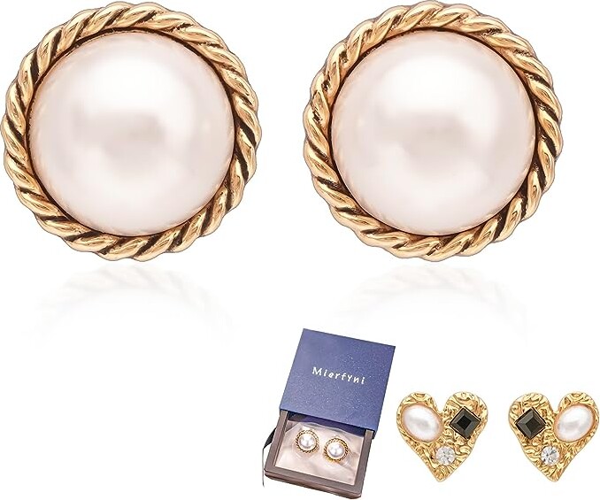 Mierfyni Pearl Stud Earrings, Gold Pearl Earrings Studs, Faux Pearl Earrings for Women Gold Plated, Gold Stud Earrings