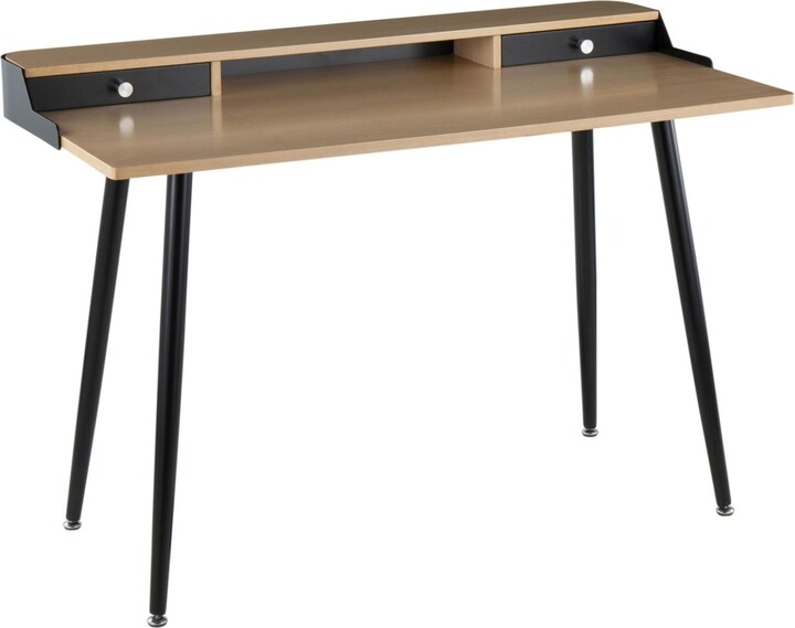 Lumisource Harvey Contemporary Desk - Black Steel Natural Wood Black Wood N