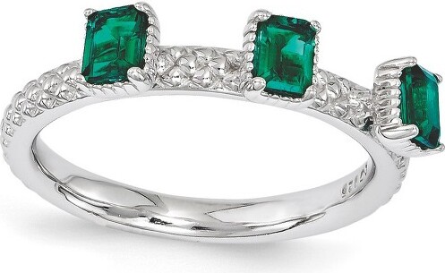Black Bow Jewelry Co. BlackBowJewelrySterlingSilverStackableCreatedEmeraldOctagon3StoneRingSize5