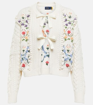 Embroidered wool-blend cardigan