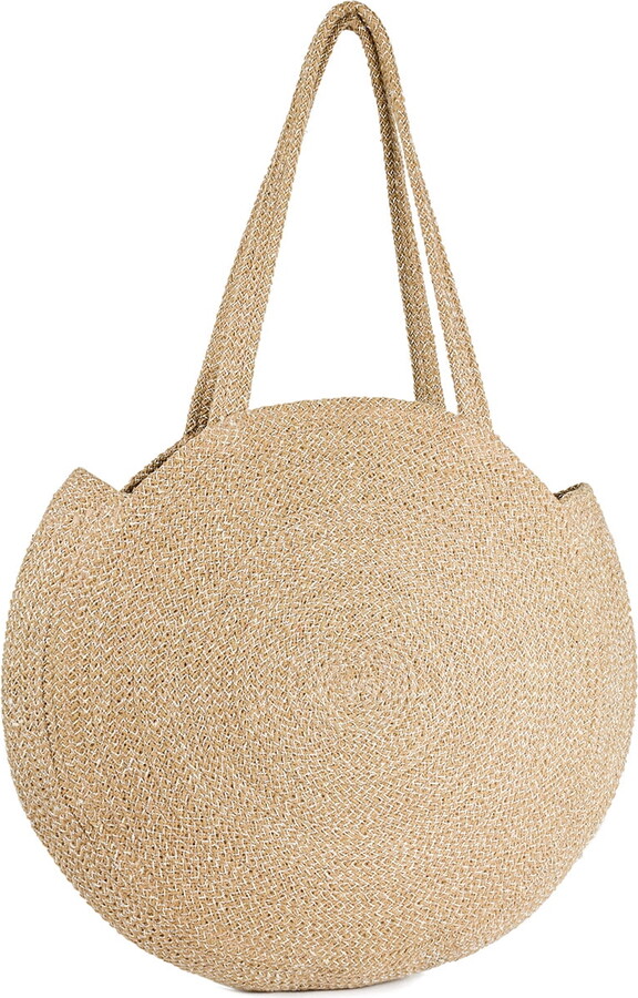 Magid Women’s Silver Metallic Lurex Circle Tote Bag With Double Handle