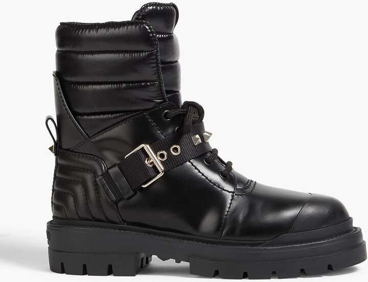 Valentino Garavani Rockstud 40 leather and shell combat boots