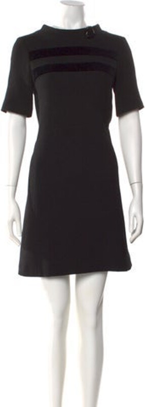 Goat Shift Dress Black Short Sleeve with Mock Neck Concealed Zip Closure at Back