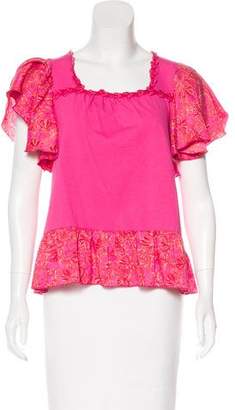 Anna Sui Silk-Trimmed Short Sleeve Top